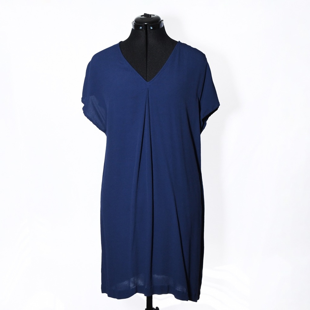 Madewell Moment Shift Dress Cap Sleeve Pleated